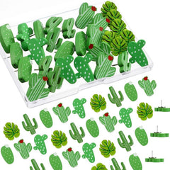 30pcs Cactus Palm Leaves Wooden Push Pins for Photos Maps Bulletin Boards & Cork