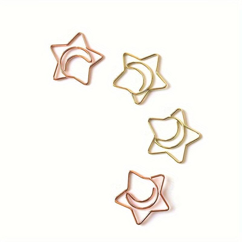 10pcs Moon Star Shape Paper Clip Bookmark Golden Rose Gold