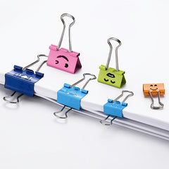 Colorful Binder Clips 12pcs Metal Fun Clamps w/ Smile Face Assorted