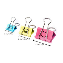 Colorful Binder Clips 12pcs Metal Fun Clamps w/ Smile Face Assorted