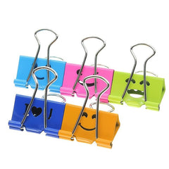 Colorful Binder Clips 12pcs Metal Fun Clamps w/ Smile Face Assorted