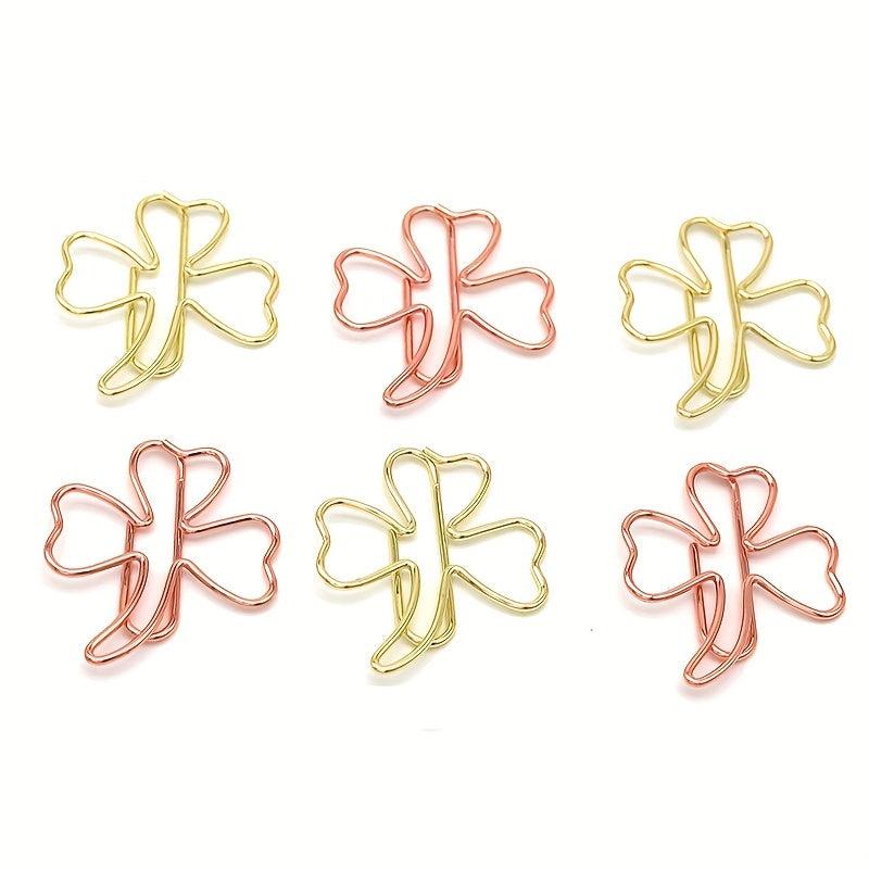 6pcs Metal Clover Shape Paper Clips Rose Golden And Yellow Golden Paperclips