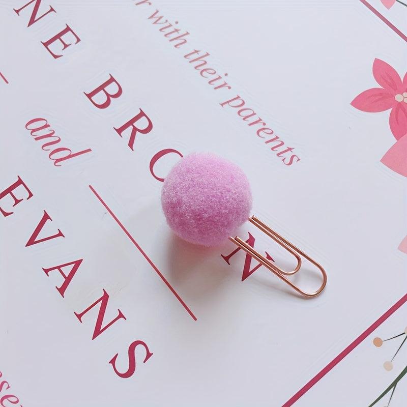 4pcs Macaron Hair Ball Paper Clip Metal Bookmark Message Clip