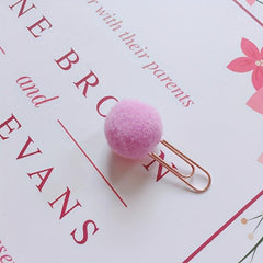 4pcs Macaron Hair Ball Paper Clip Metal Bookmark Message Clip