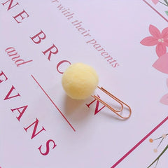 4pcs Macaron Hair Ball Paper Clip Metal Bookmark Message Clip