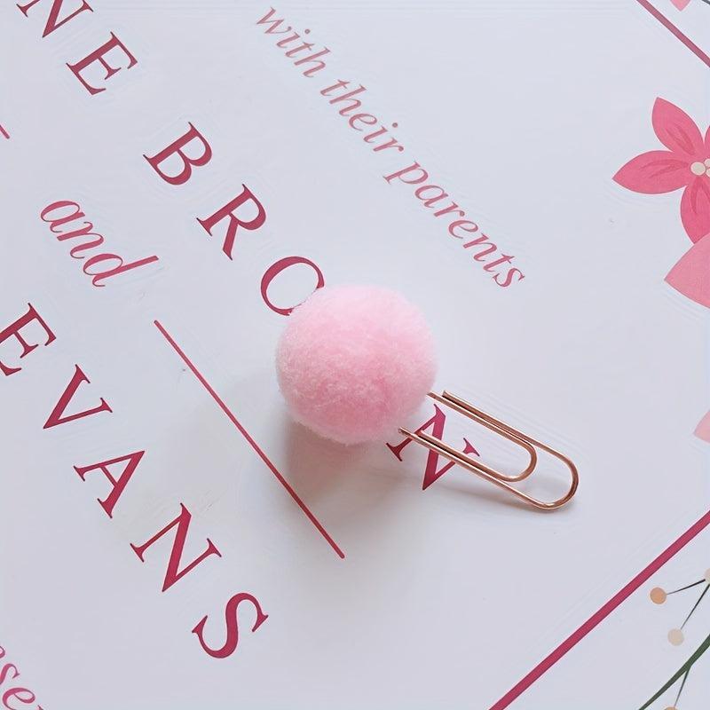 4pcs Macaron Hair Ball Paper Clip Metal Bookmark Message Clip