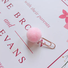 4pcs Macaron Hair Ball Paper Clip Metal Bookmark Message Clip