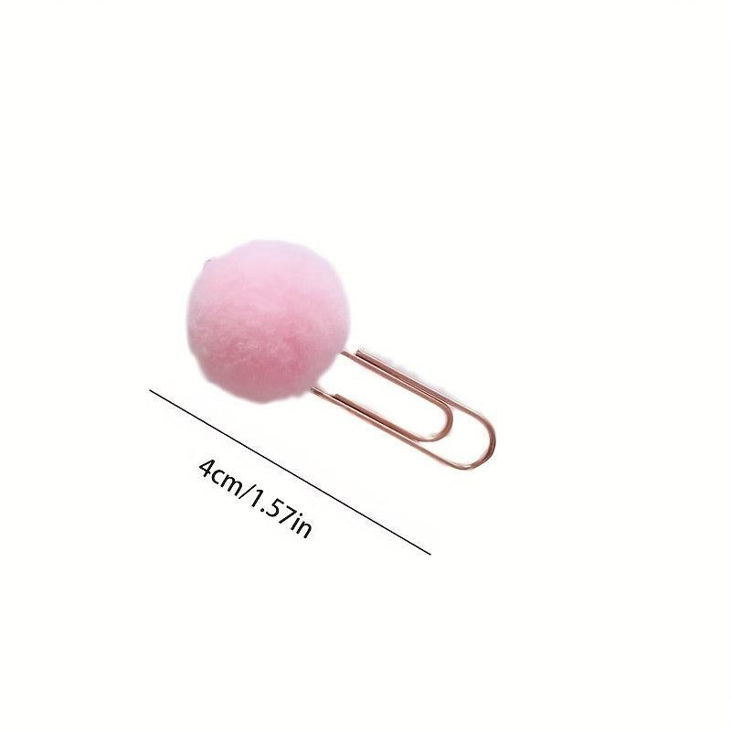 4pcs Macaron Hair Ball Paper Clip Metal Bookmark Message Clip