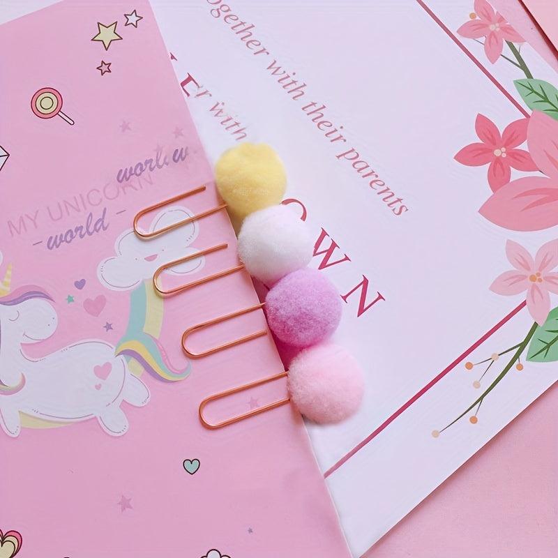 4pcs Macaron Hair Ball Paper Clip Metal Bookmark Message Clip