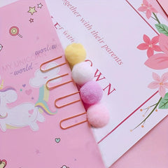 4pcs Macaron Hair Ball Paper Clip Metal Bookmark Message Clip