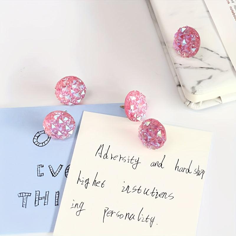 30pcs Pink Glitter Crystal Head Map Tacks for Home Office Classroom Use