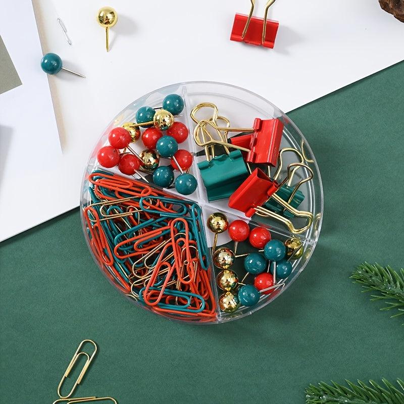Christmas Stationery Set Binder Clip Thumbtack Receipt Storage Tool
