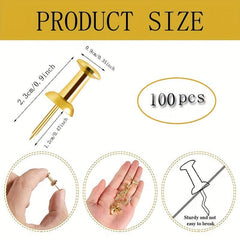 100pcs Golden Push Pins Standard Plastic Golden Thumb Tacks For Bulletin Board