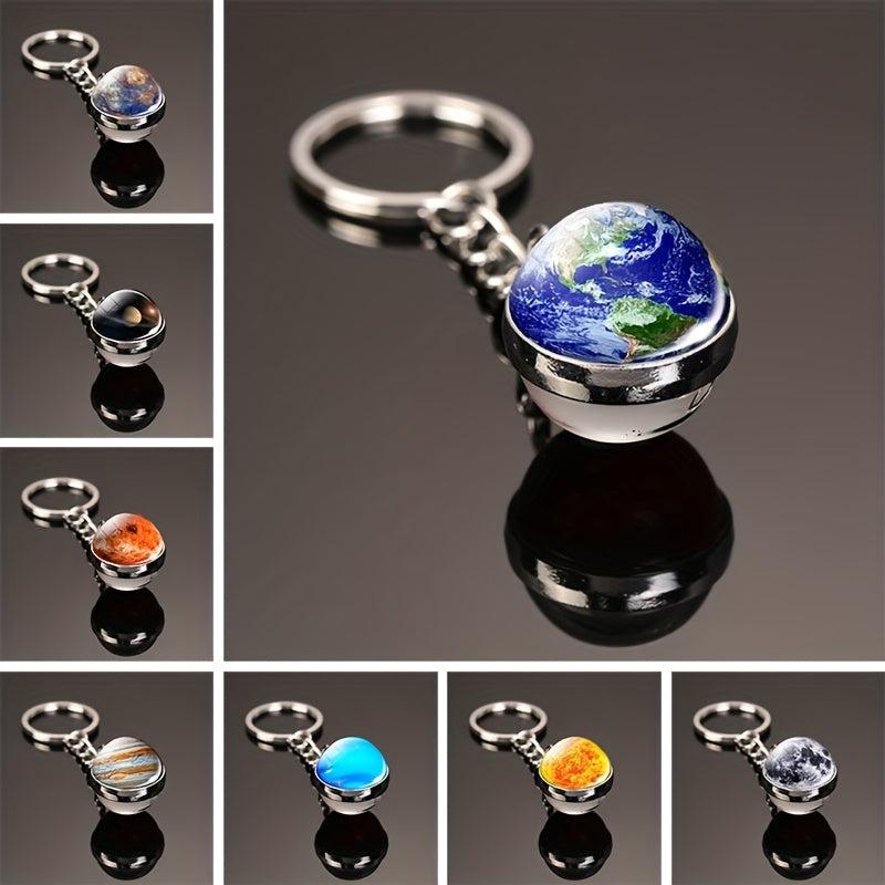 Solar System Key Chain with Luminous Moon and Glass Ball