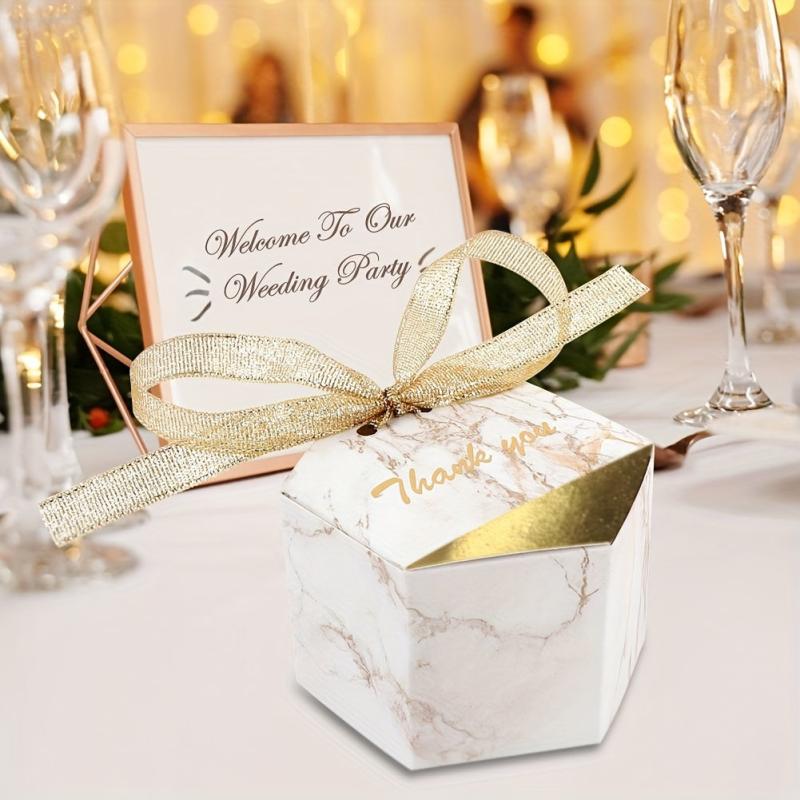 50pcs Marble Wedding Favor Candy Boxes Golden Treat Gift Bags