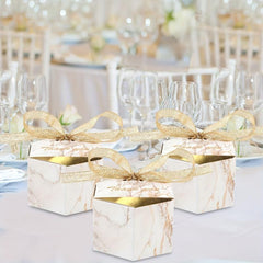 50pcs Marble Wedding Favor Candy Boxes Golden Treat Gift Bags