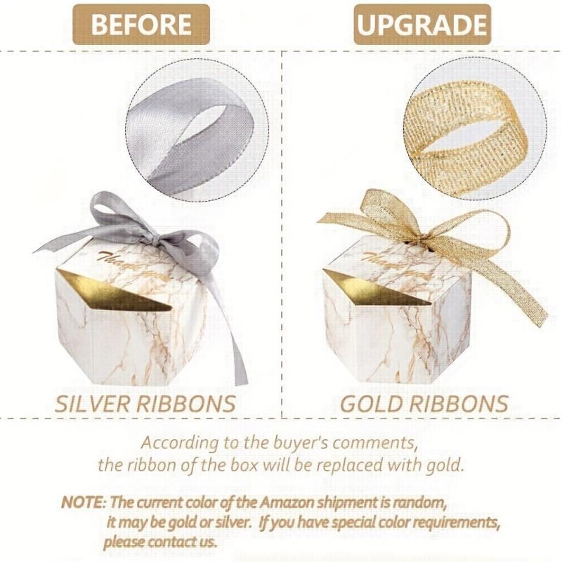 50pcs Marble Wedding Favor Candy Boxes Golden Treat Gift Bags