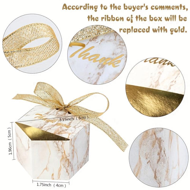 50pcs Marble Wedding Favor Candy Boxes Golden Treat Gift Bags
