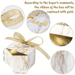50pcs Marble Wedding Favor Candy Boxes Golden Treat Gift Bags