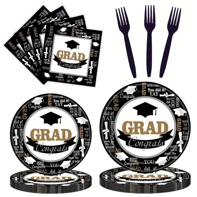 Graduation Party Tableware Disposable Plate Tissue Fork Set