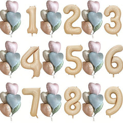 Beige Caramel Number Heart Balloons 1-9 Baby Shower