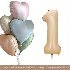 Beige Caramel Number Heart Balloons 1-9 Baby Shower
