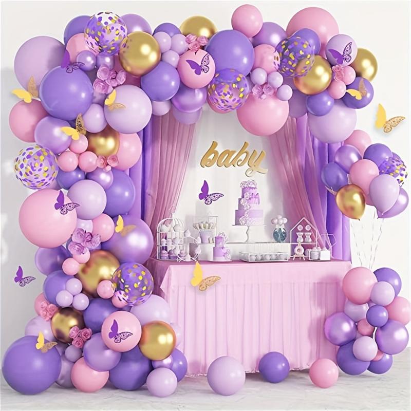 120pcs Butterfly Birthday Balloon Garland Kit Purple Pink Decor Stickers