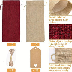 Burlap Wine Bag Red Wine Goods Olive Display Gift Bundle Pocket