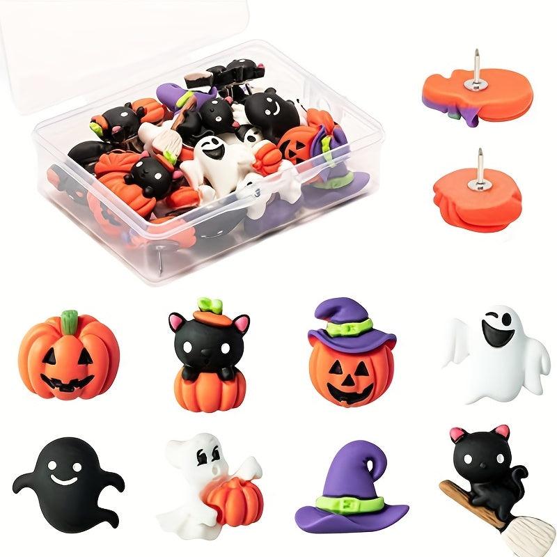 Halloween Theme Push Pins Pumpkin Cat Ghost Metal Decorative Pins 32pcs