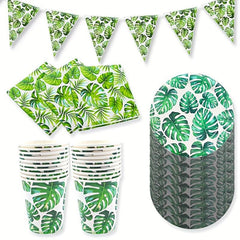 Tropical Palm Leaf Party Tableware Supplies 8 Guests Set