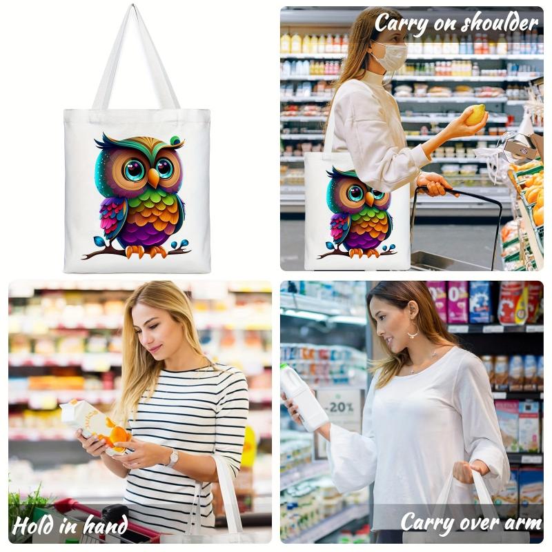 Owl Pattern Canvas Tote Bag Anime Shoulder Bag Reusable Shopping Handba