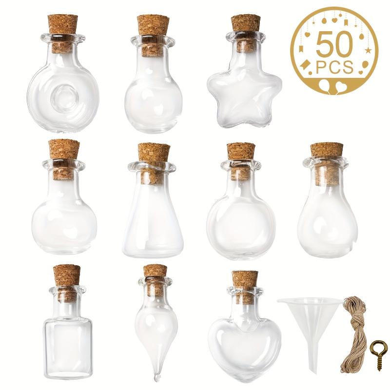 50pcs 10 Shapes Clear Glass Jars with Cork Stoppers Tiny Wishing Bottles