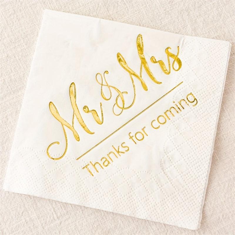 20pcs Mr And Mrs Wedding Napkins - Cocktail Beverage Dessert Napkins