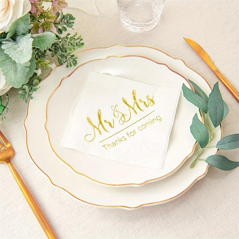 20pcs Mr And Mrs Wedding Napkins - Cocktail Beverage Dessert Napkins