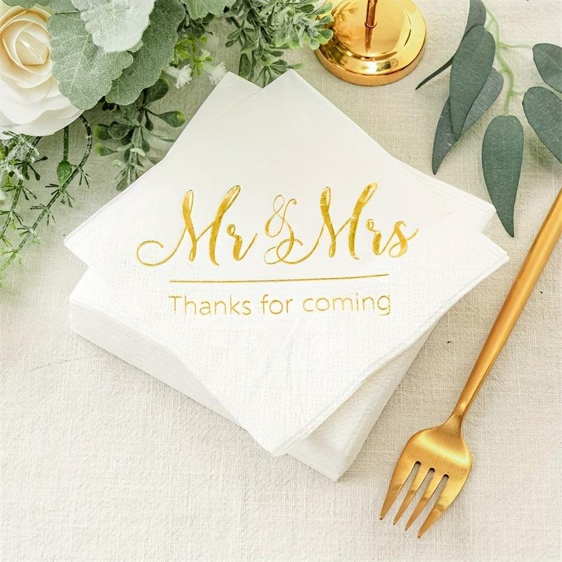 20pcs Mr And Mrs Wedding Napkins - Cocktail Beverage Dessert Napkins