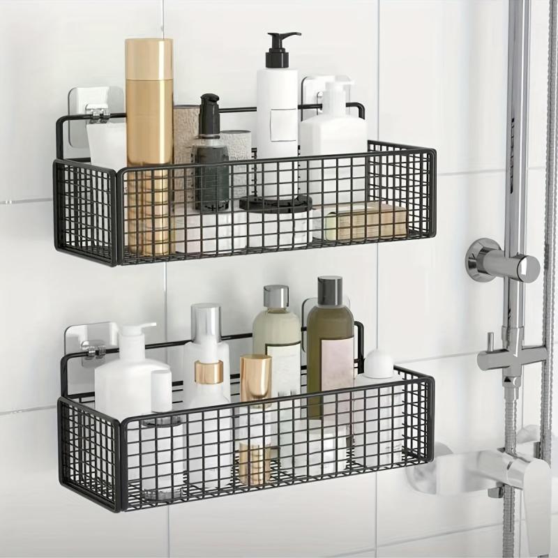 Wall Mounted Storage Rack with Basket for Bathroom Accessories