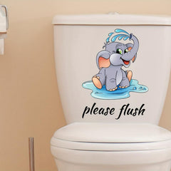 Elephant Pattern Toilet Lid Decal Adhesive Wall Sticker Bathroom Decor