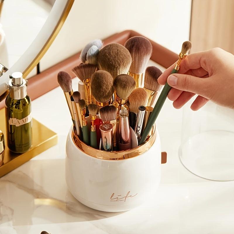 Dust Proof Makeup Brush Holder with Clear Lid Rotating Organizer