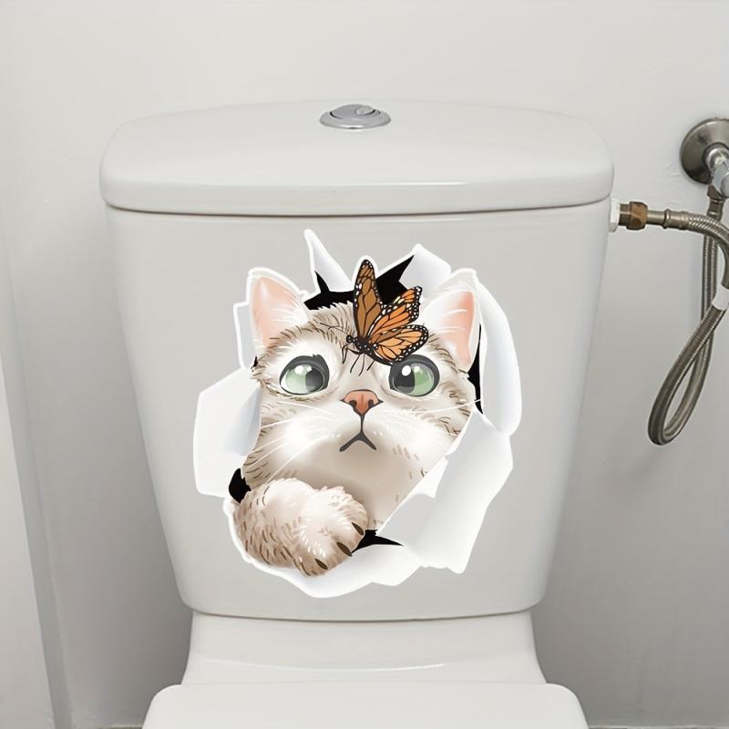 Cat Toilet Sticker Cartoon Decals for Bathroom Self Adhesive Fun Decor