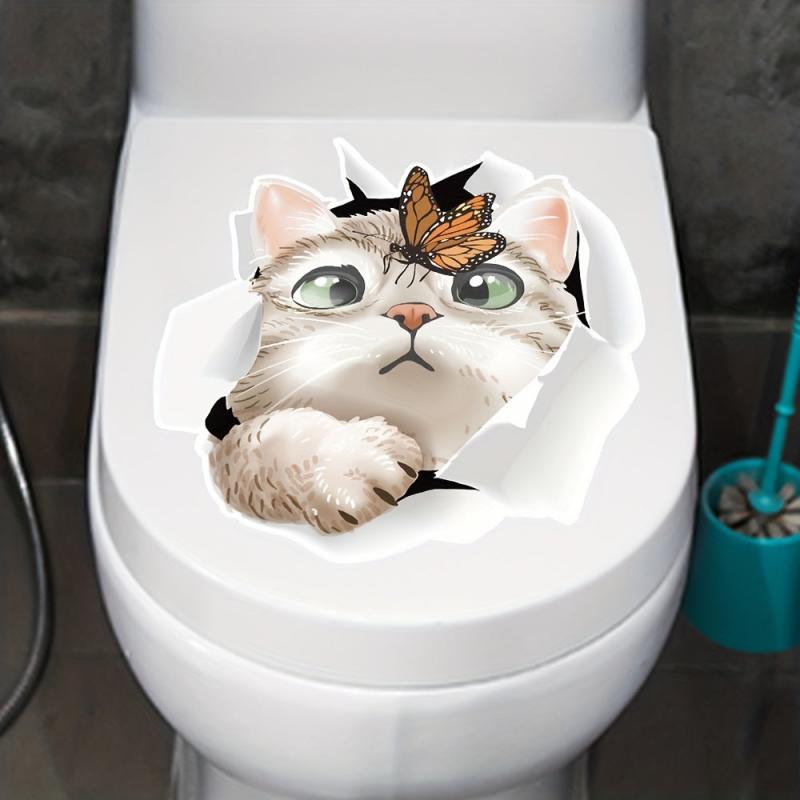 Cat Toilet Sticker Cartoon Decals for Bathroom Self Adhesive Fun Decor