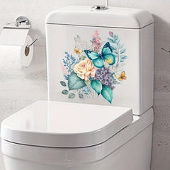 Funny Flower Butterfly Toilet Lid Decal Bathroom Decor Sticker