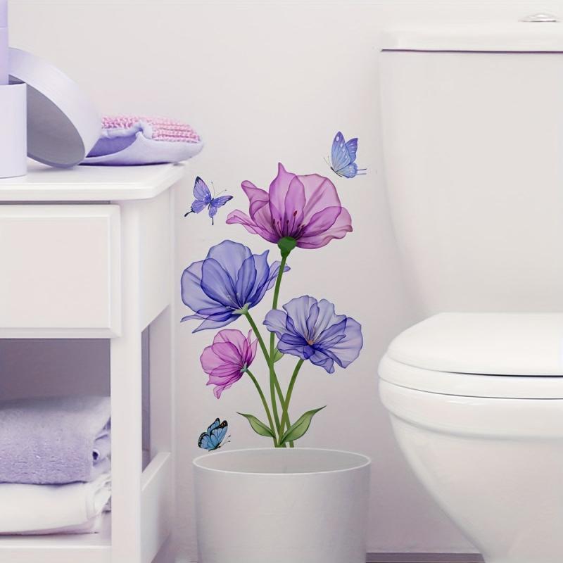 Flower Pattern Toilet Lid Decal Self Adhesive Sticker Bathroom Decor