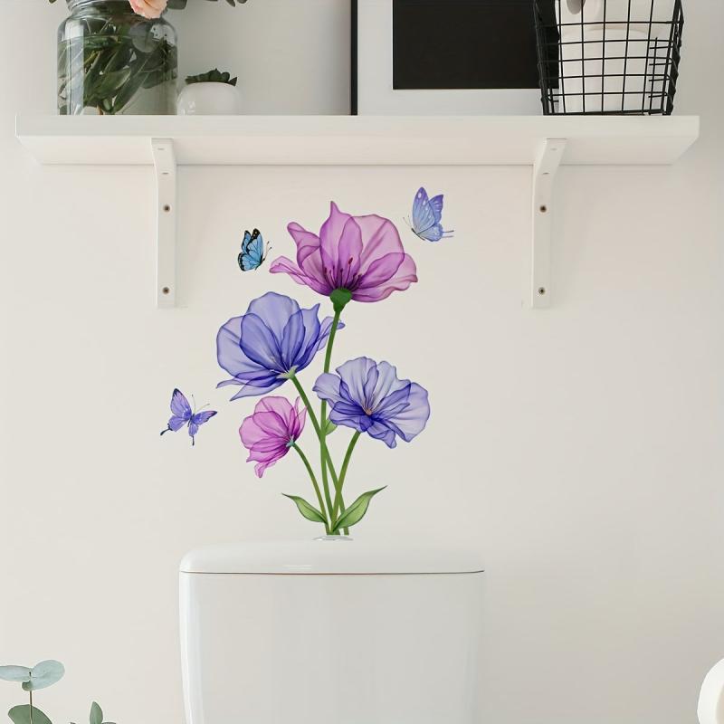 Flower Pattern Toilet Lid Decal Self Adhesive Sticker Bathroom Decor