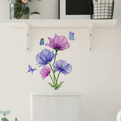 Flower Pattern Toilet Lid Decal Self Adhesive Sticker Bathroom Decor