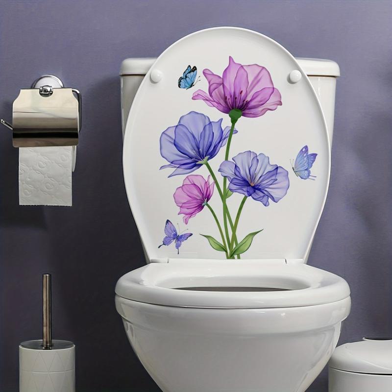 Flower Pattern Toilet Lid Decal Self Adhesive Sticker Bathroom Decor