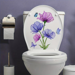 Flower Pattern Toilet Lid Decal Self Adhesive Sticker Bathroom Decor
