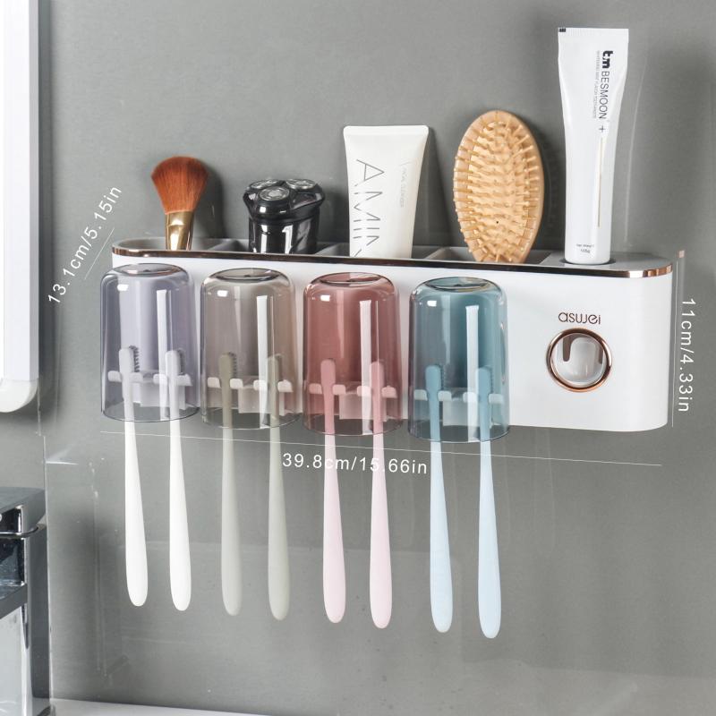 Toothbrush Holder with Dispenser Wall Mount Bathroom Decor