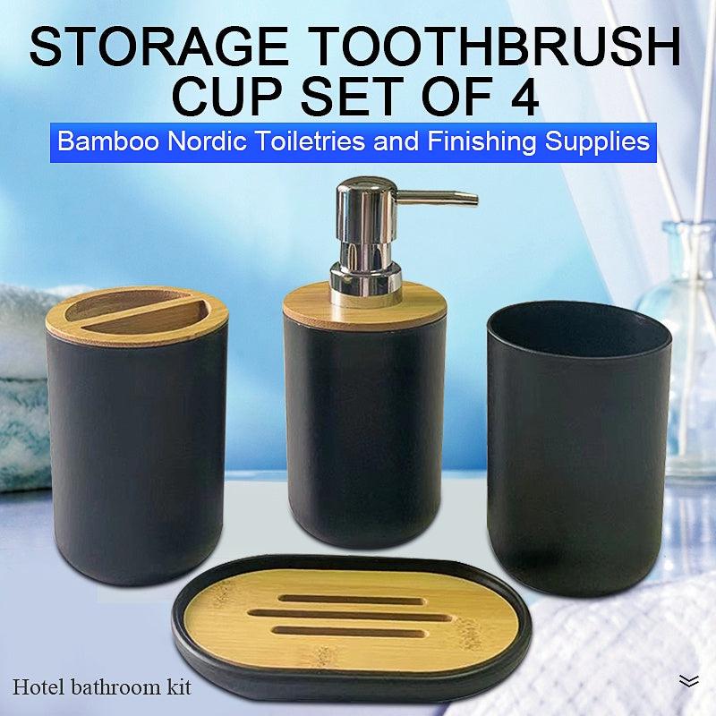 4pc Bathroom Set: Lotion Dispenser, Soap Dish, Cup, Toothbrush Holder