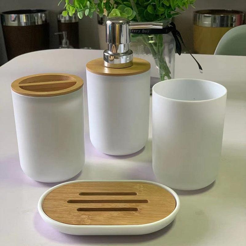 4pc Bathroom Set: Lotion Dispenser, Soap Dish, Cup, Toothbrush Holder