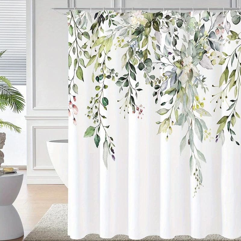 Green Leaves Shower Curtain Durable Plant Shower Curtain With 12 Hooks